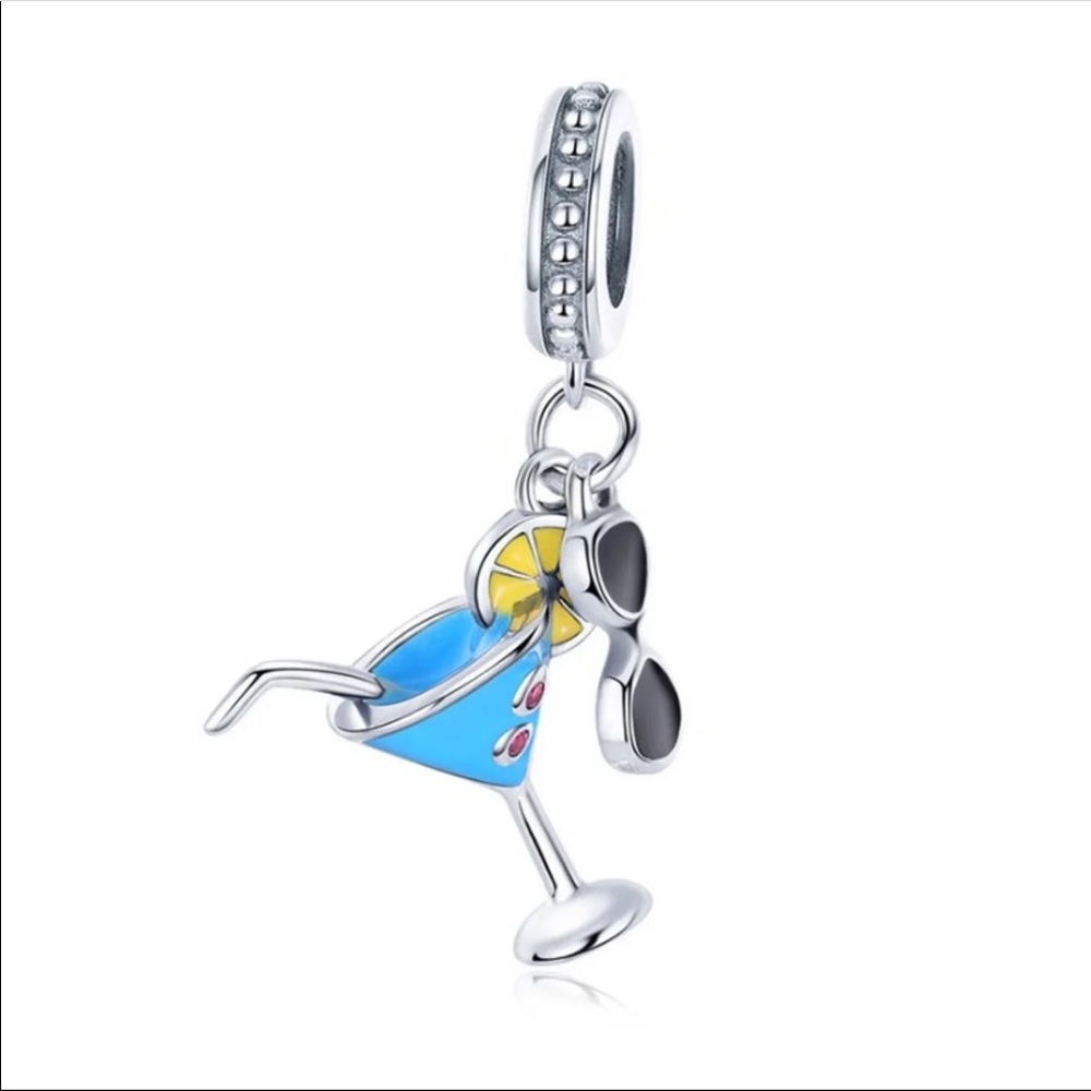 Blue Martini Cocktail Lemon Sunglasses Dangling Charm